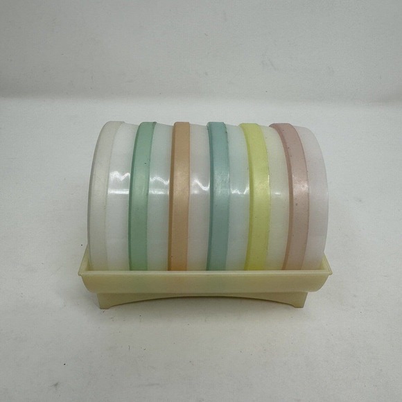 Vintage Tupperware Pastel Coasters Set With Holder Caddy - Picture 3 of 6